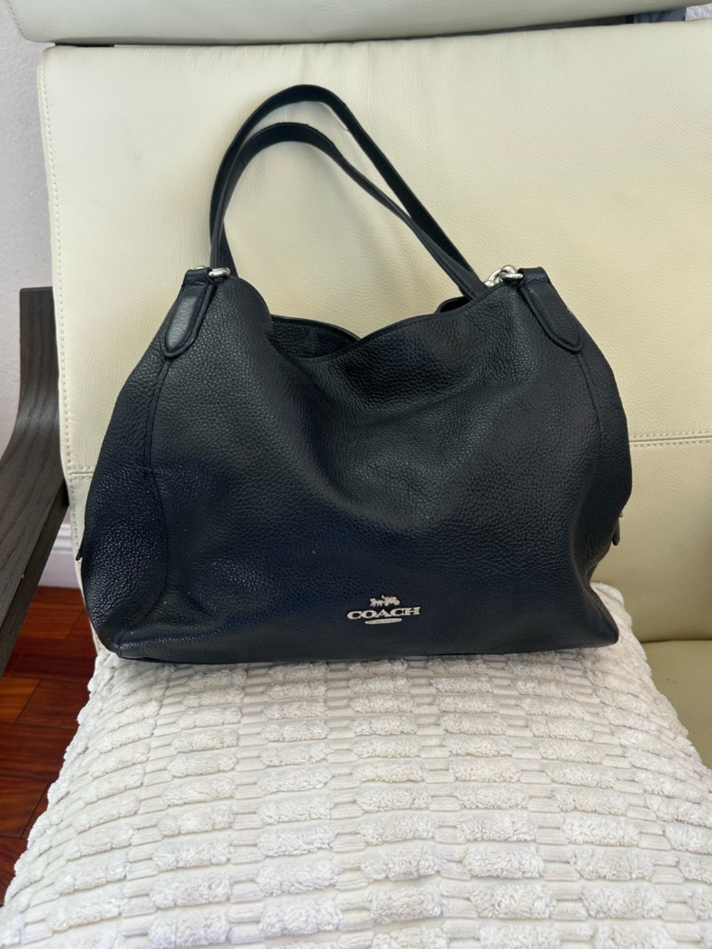 Coach Black Pebbled Leather Shoulder Bag with Silver Hardware